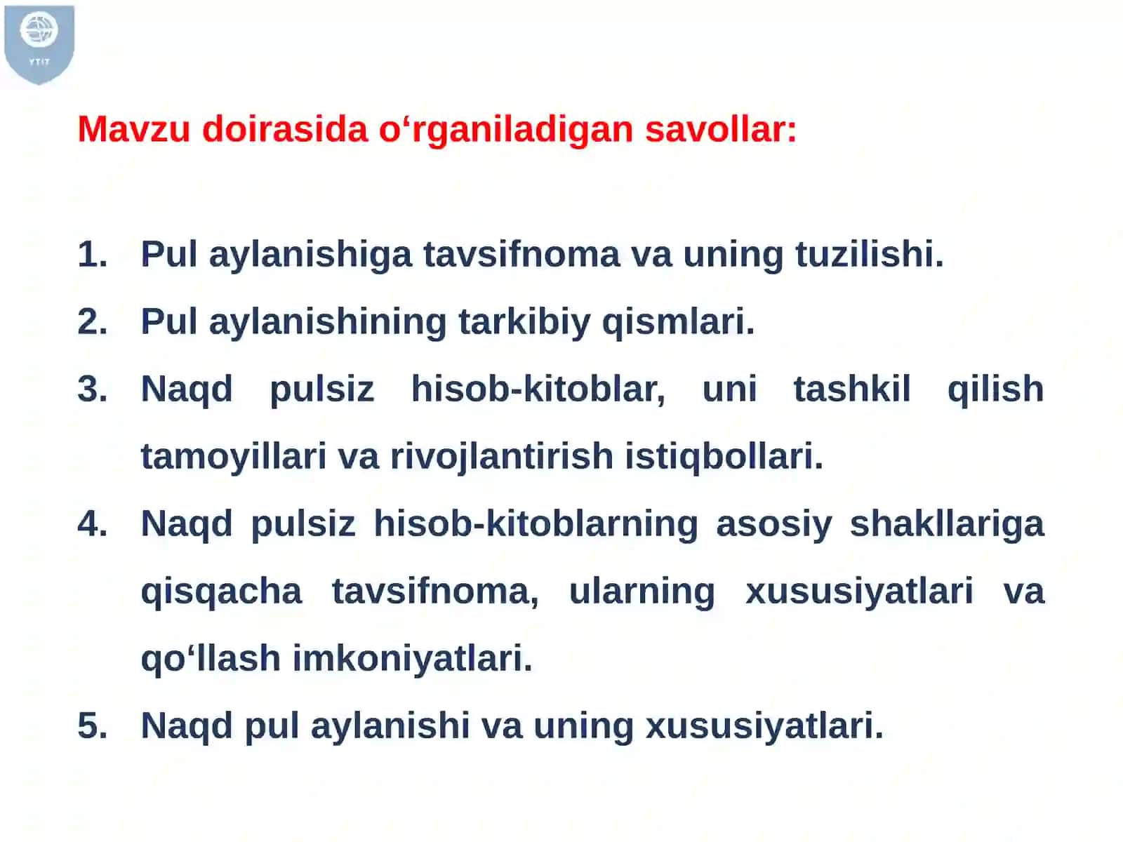 Pul aylanmasi va uning tarkibi 2
