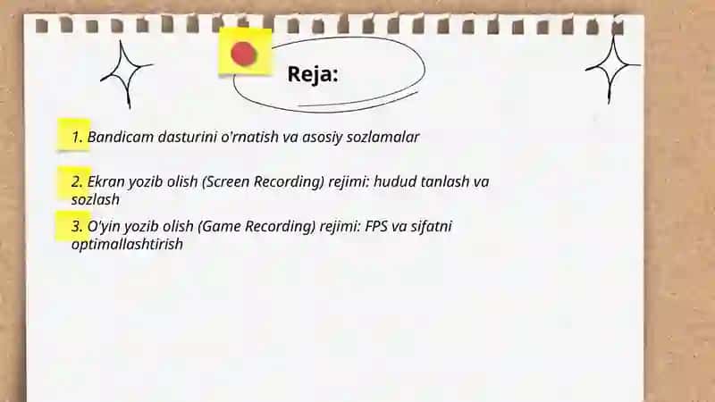 Bandicam dasturida video ishlanmalar yaratish va video materiallarni tahrirlash 2