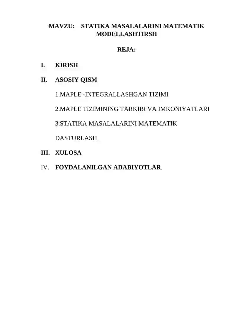 Statika masalarini matematik modellashtirish 2
