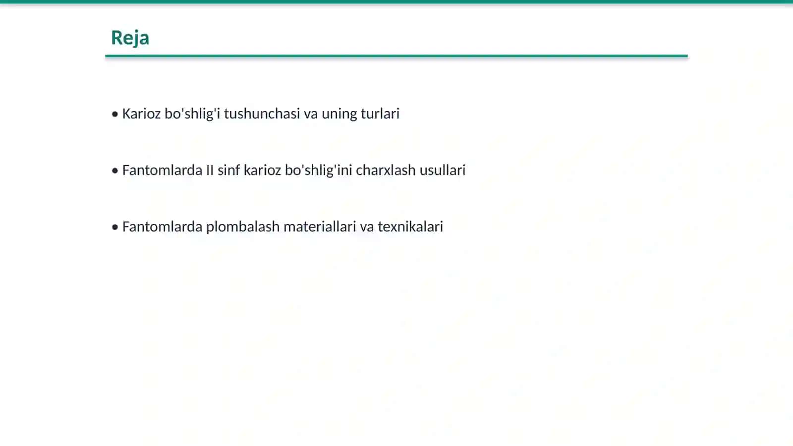 Fantomlarda II sinf karioz bo'shlig'ini charxlash va plombalash 2