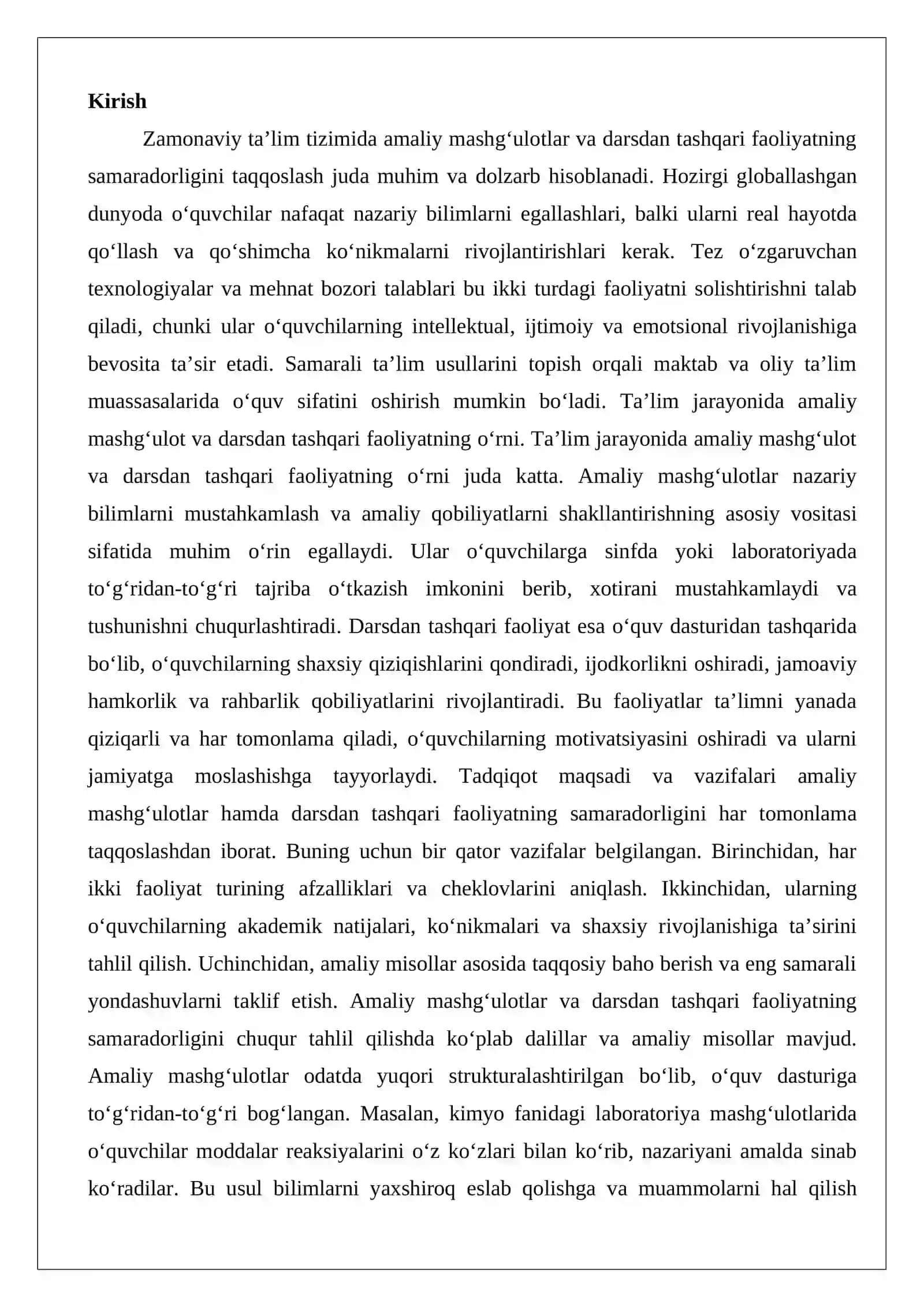 Zamonaviy ta’limda amaliy mashg‘ulotlar va darsdan tashqari faoliyatning samaradorligini taqqoslash 2