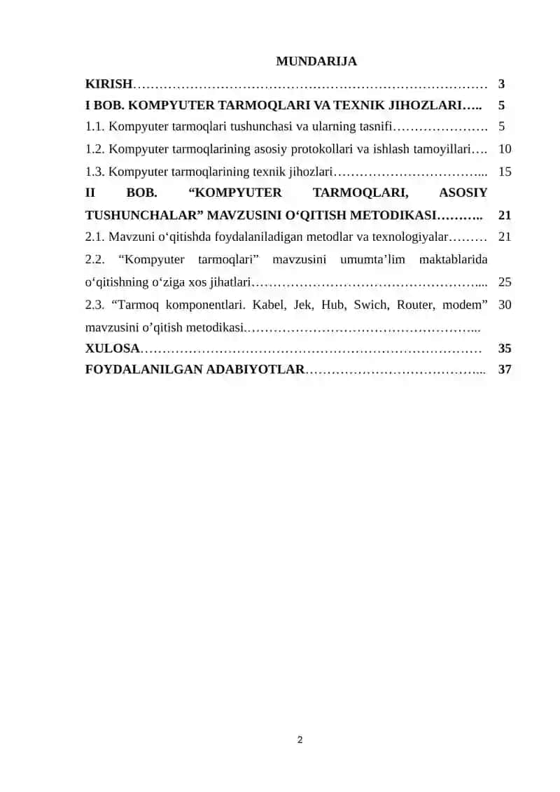 “Kompyuter tarmoqlari va uning asosiy tushunchalari” mavzusini o'qitish metodikasi 2