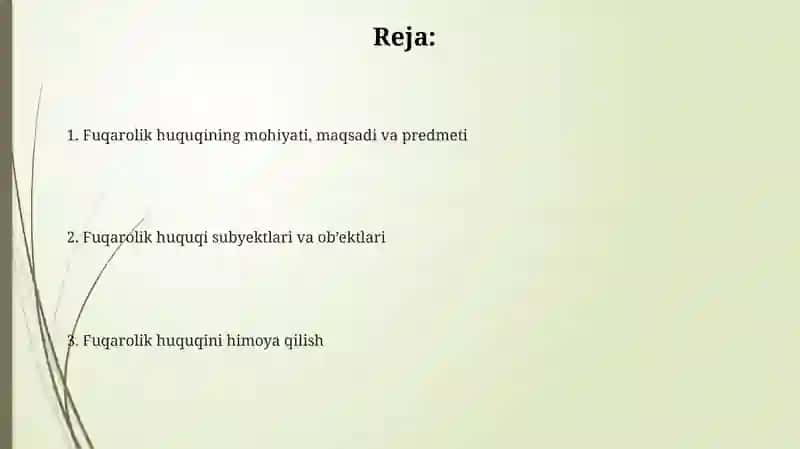 Fuqarolik huquqi faniga kirish,fanning maqsadi va predmeti 2