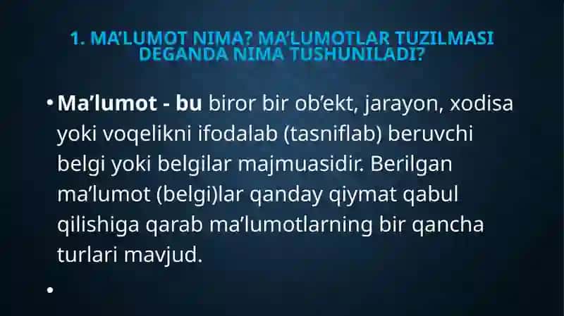 MA’LUMOTLARNI IFODALASH BOSQICHLARI 2