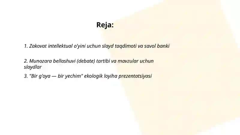 Intellektual loyihalar slayd ichida 2
