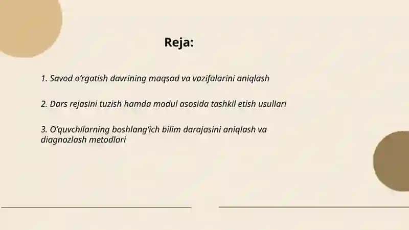 Savod oʻrgatish davrini tashkil qilish usullari 2