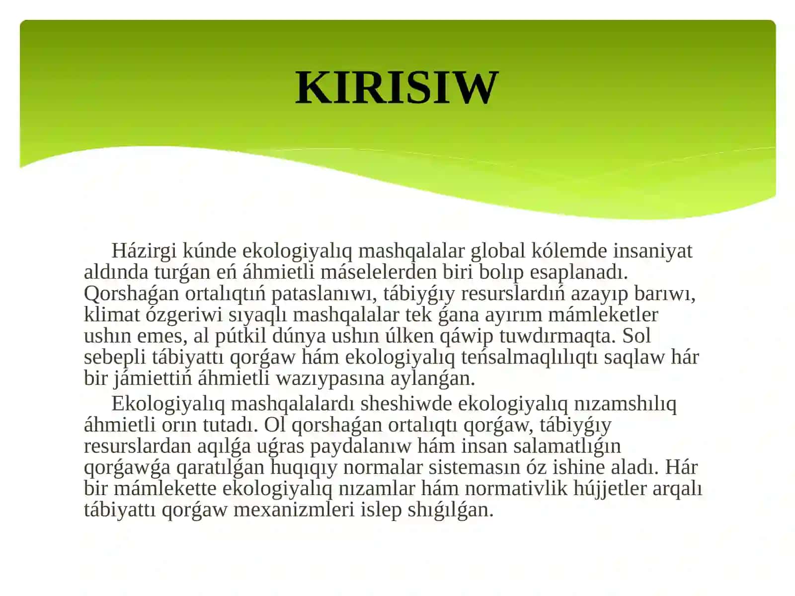 Ekologiyalıq nızamshılıq boyınsha hújjetlerdi tallaw 2