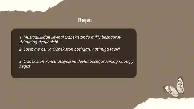 O‘zbekistonda milliy boshqaruv tizimining shakllanishi va undagi islohotlar 2