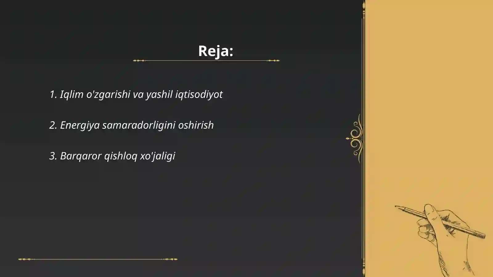 Yashil iqtisodiyotga oʻtishning zaruriyati tamoyillari va dastaklati 2