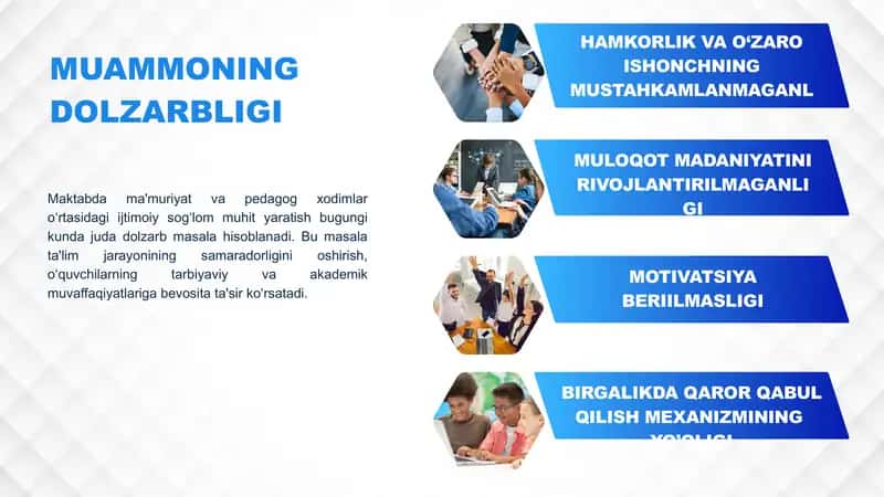 Maktabda Ma'muriyat va Pedagog Xodimlar O'rtasidagi Ijtimoiy Sog‘lom Muhit Yaratish 2