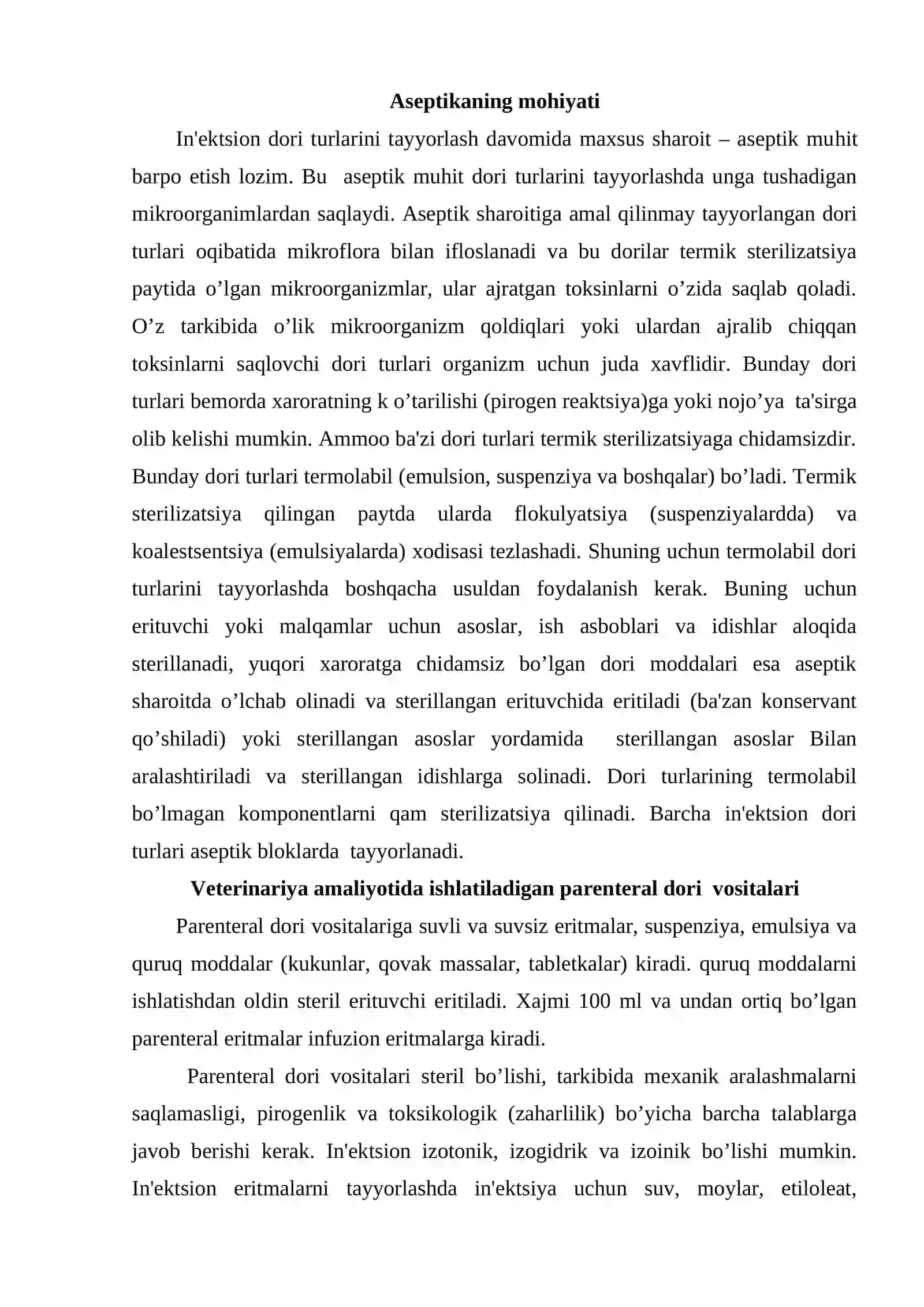 Vеtеrinariya amaliyotida ishlatiladigan stеril dori turlari tеxnologiyasi 2