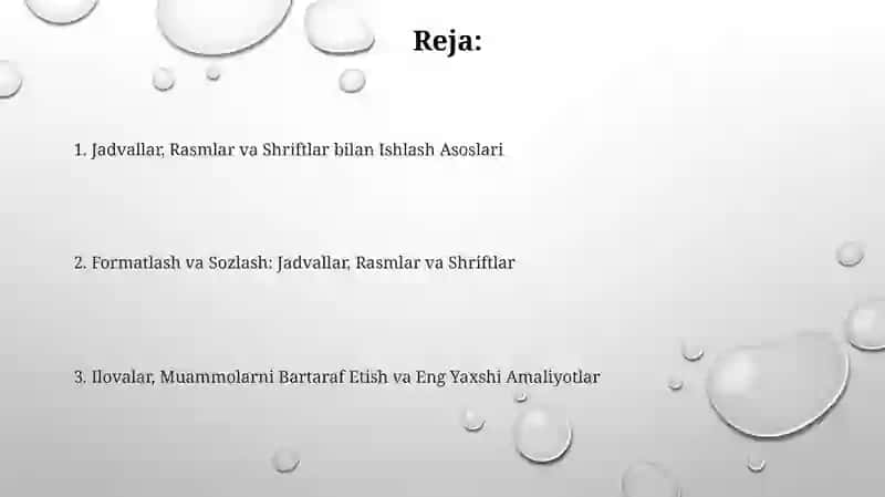 Jadvallar, Rasmlar va Shriftlar bilan Ishlash Asoslari 2