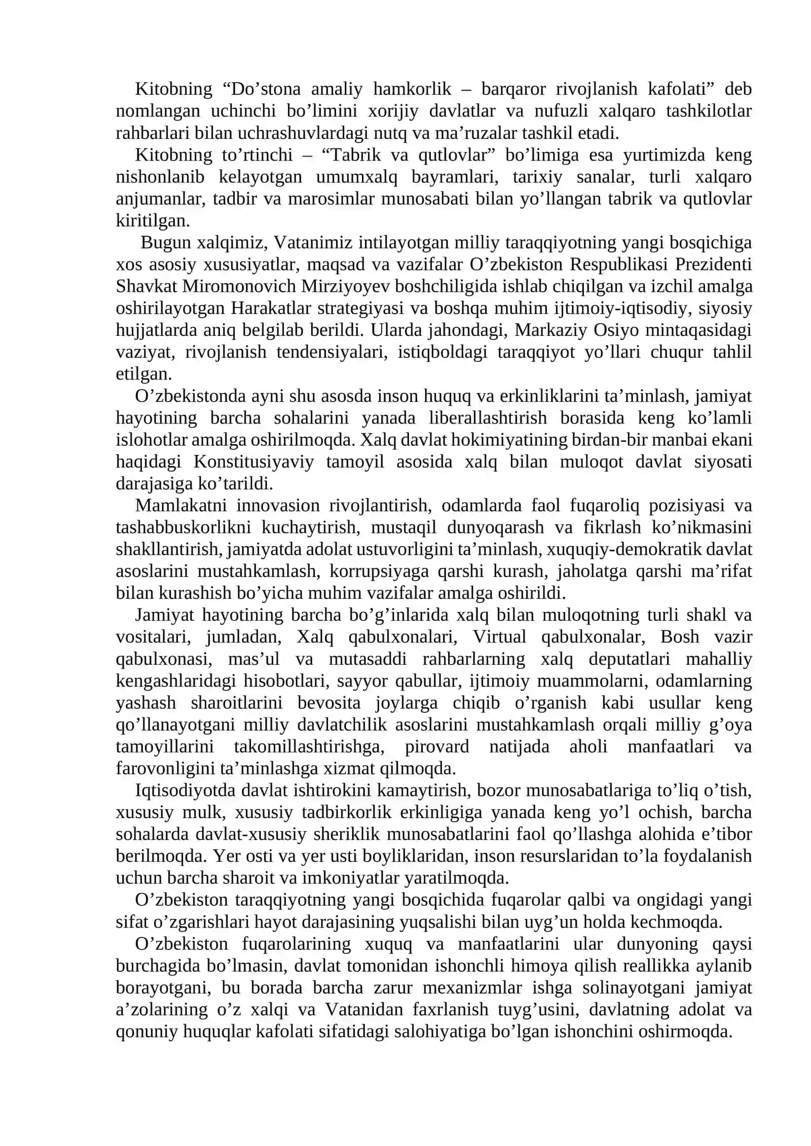 Yangi O‘zbekistonda Prezident Sh.M. Mirziyoyev rahnamoligi va tashabbusi bilan amalga oshirilgan islohotlar 2