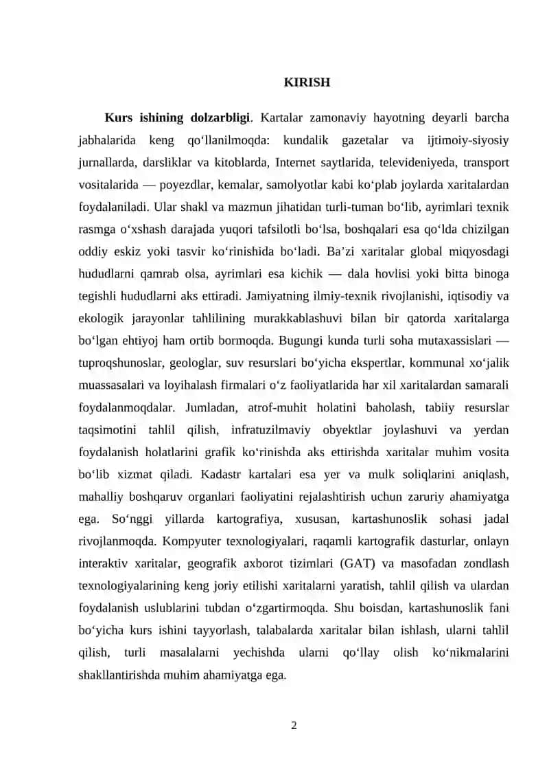 Geografik kartalarda voqea va hodisalarni tasvirlashda qo‘llaniladigan kartografik tasvirlash usullarini o‘rganish hamda ularni tahlil qilish 2
