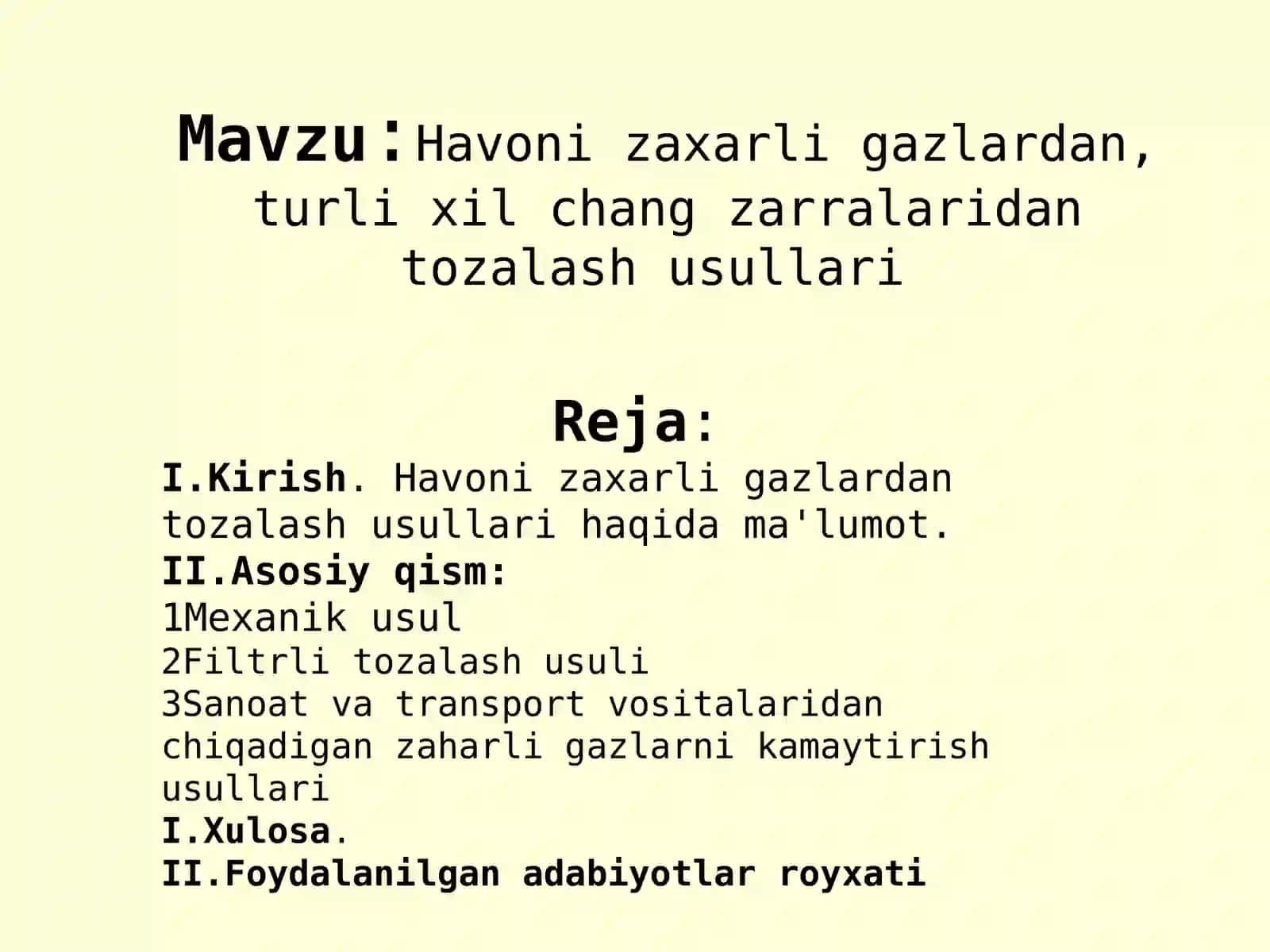 Havoni zaxarli gazlardan, turli xil chang zarralaridan tozalash usullari 2