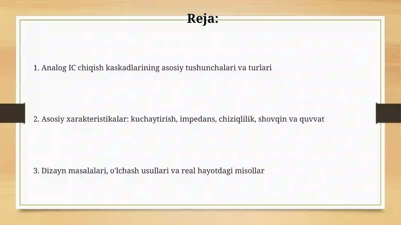 AnalogIMSlarning chiqish kaskadlari va ularning asosiy xususiyatlari 2