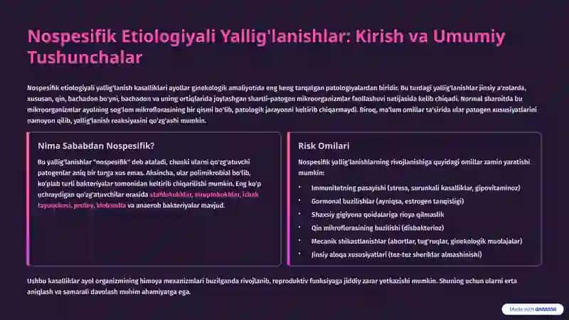 Ayollar Jinsiy A'zolarining Yallig'lanish Kasalliklari: Nospesifik va Spetsifik Etiologiyalar 2
