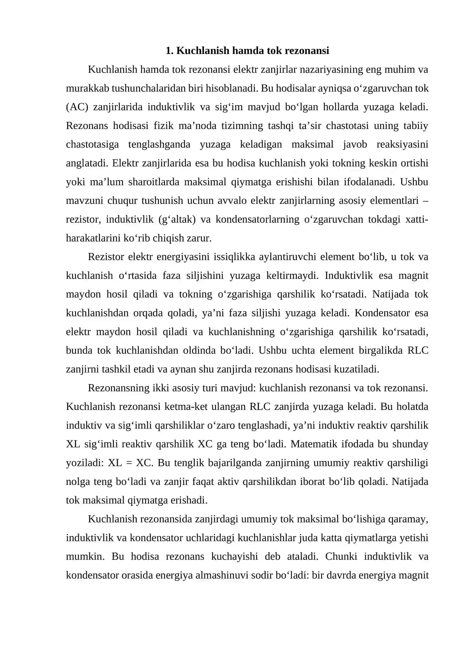Kuchlanish rezonansi.Toz rezonansi. O‘zgaruvchan tok quvvati. Quvvat koeffitsiyenti 2