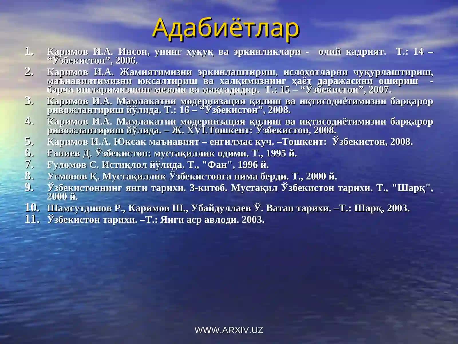 Мустақиллик йилларида Ўзбекистоннинг иқтисодий, маънавий ва маданий тараққиёти 2