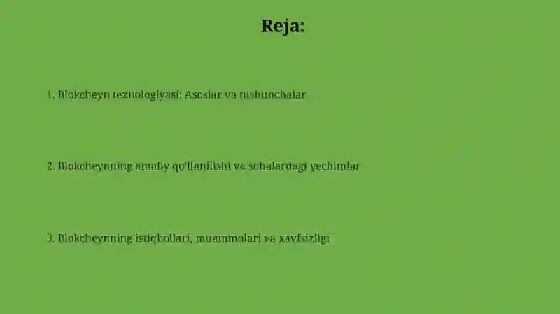 Blokcheyn texnologiyasi va undan foydalanish yollari 2