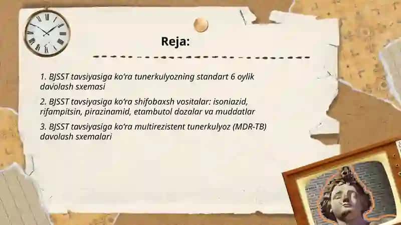 BJSST tavsiyasiga koʻra tunerkulyoz bemorlarni davolash sxemalari 2