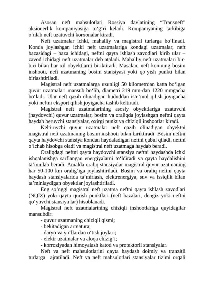 NEFTNI HAYDASH UCHUN QUVURUZATMALARNING GIDRAVLIK HISOBI 2