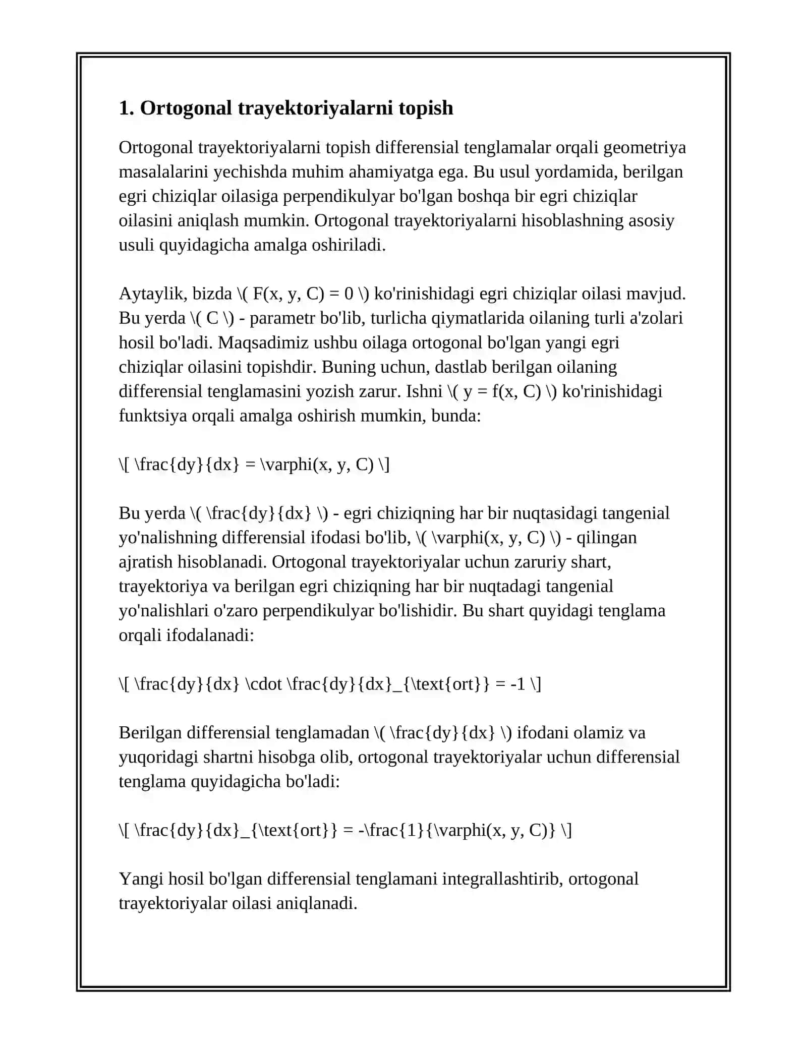 DIFFERENSIAL TENGLAMAGA KELTIRILADIGAN GEOMETRIK MASALALAR 2