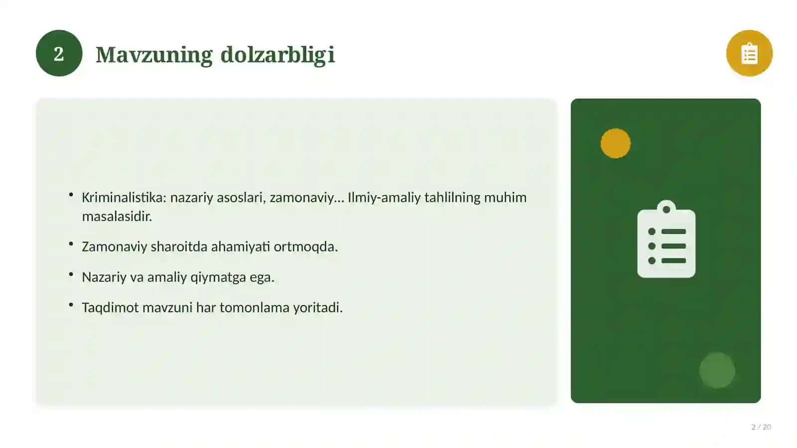 Kriminalistika: nazariy asoslari, zamonaviy yondashuvda (Bitiruv malakaviy ishi (diplom)) 2