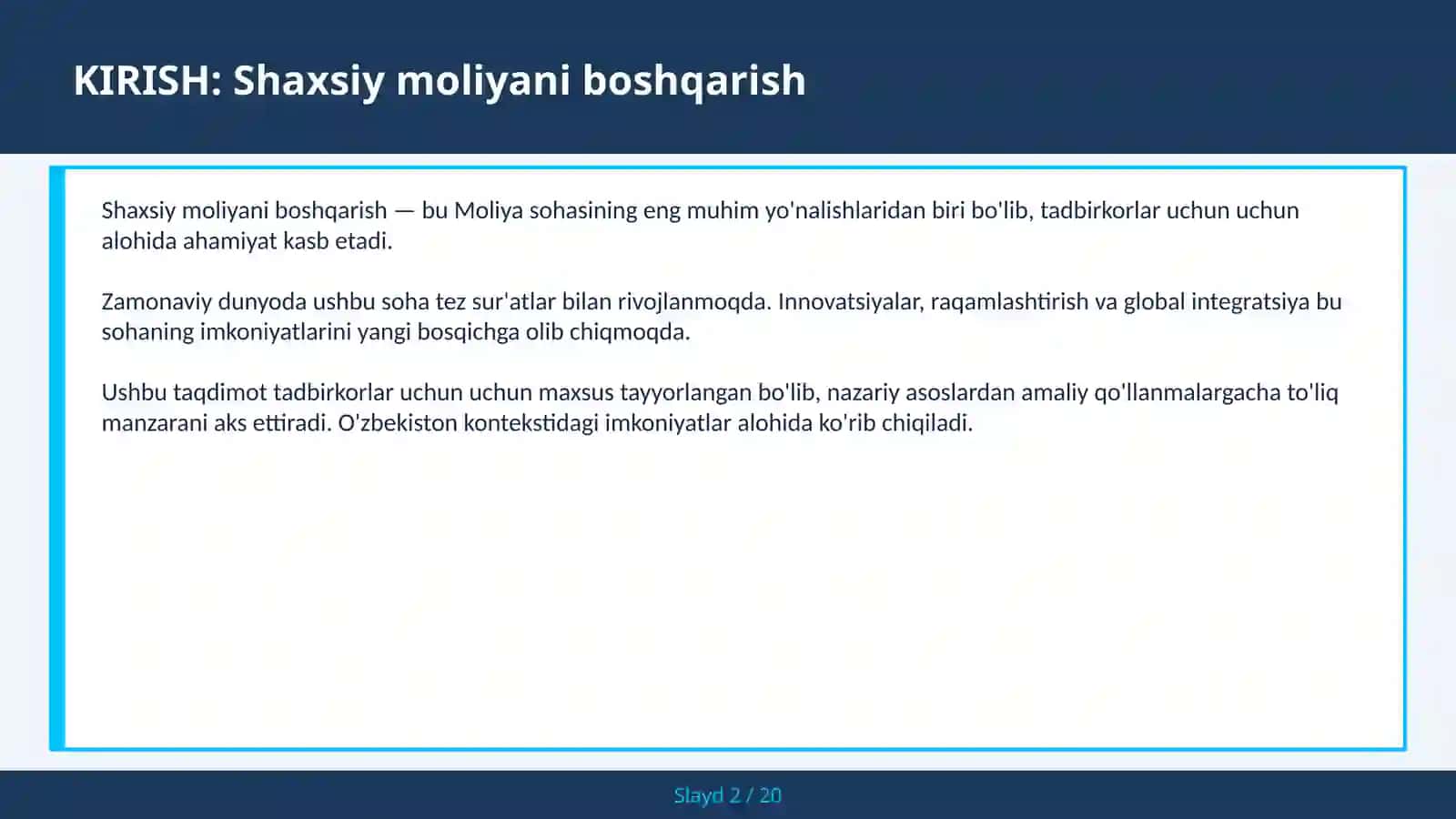Shaxsiy moliyani boshqarish 2