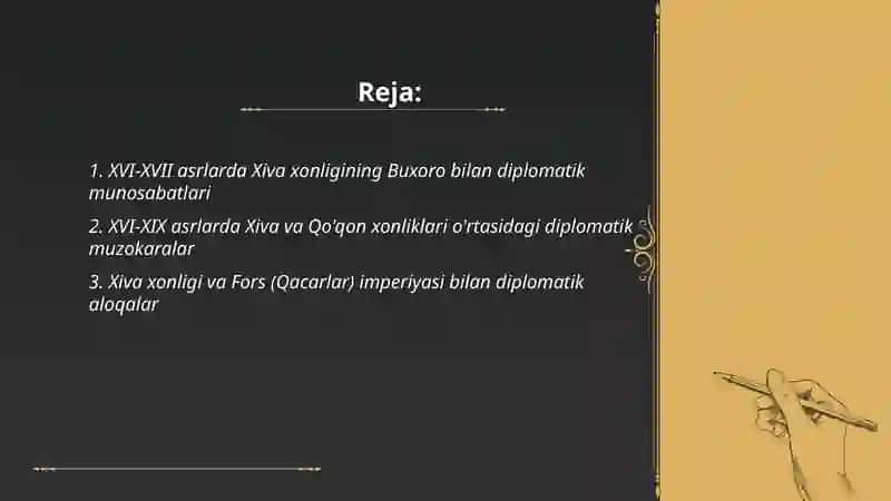 XVI-XIX asrlarda xiva xonligini diplomatik aloqalari 2
