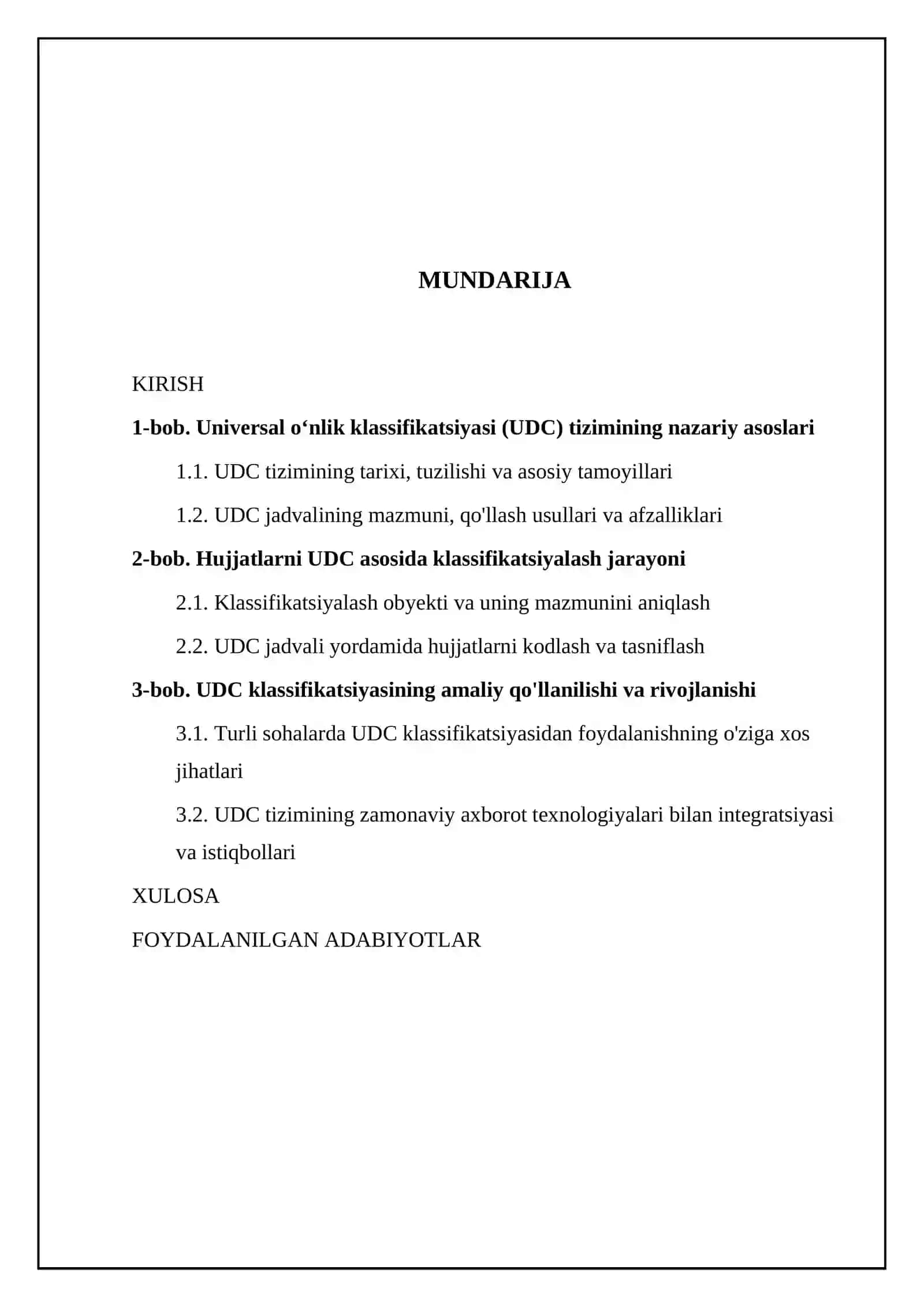 Universal oʻnlik klassifikatsiya jadvali asosida hujjatlarni klassifikatsiyalash 2