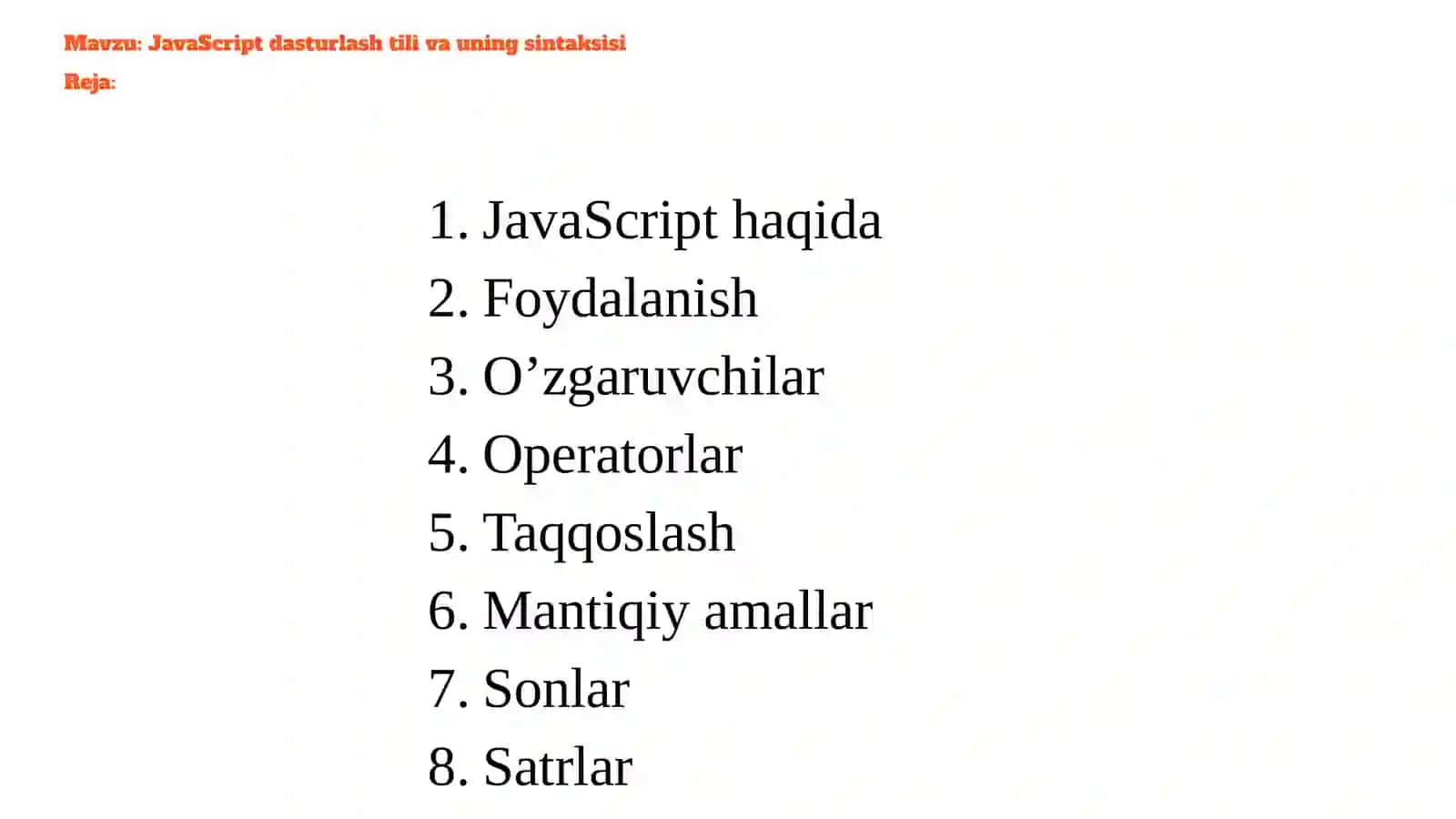 JavaScript dasturlash tili va uning sintaksisi 2