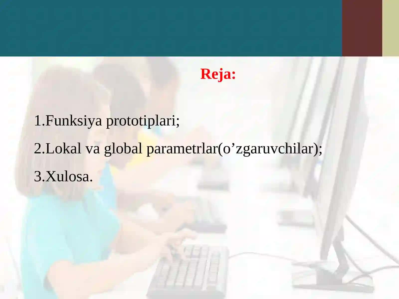Funksiyalarda argument sifatida local, global o’zgaruvchilardan va havolalardan foydalanish 2