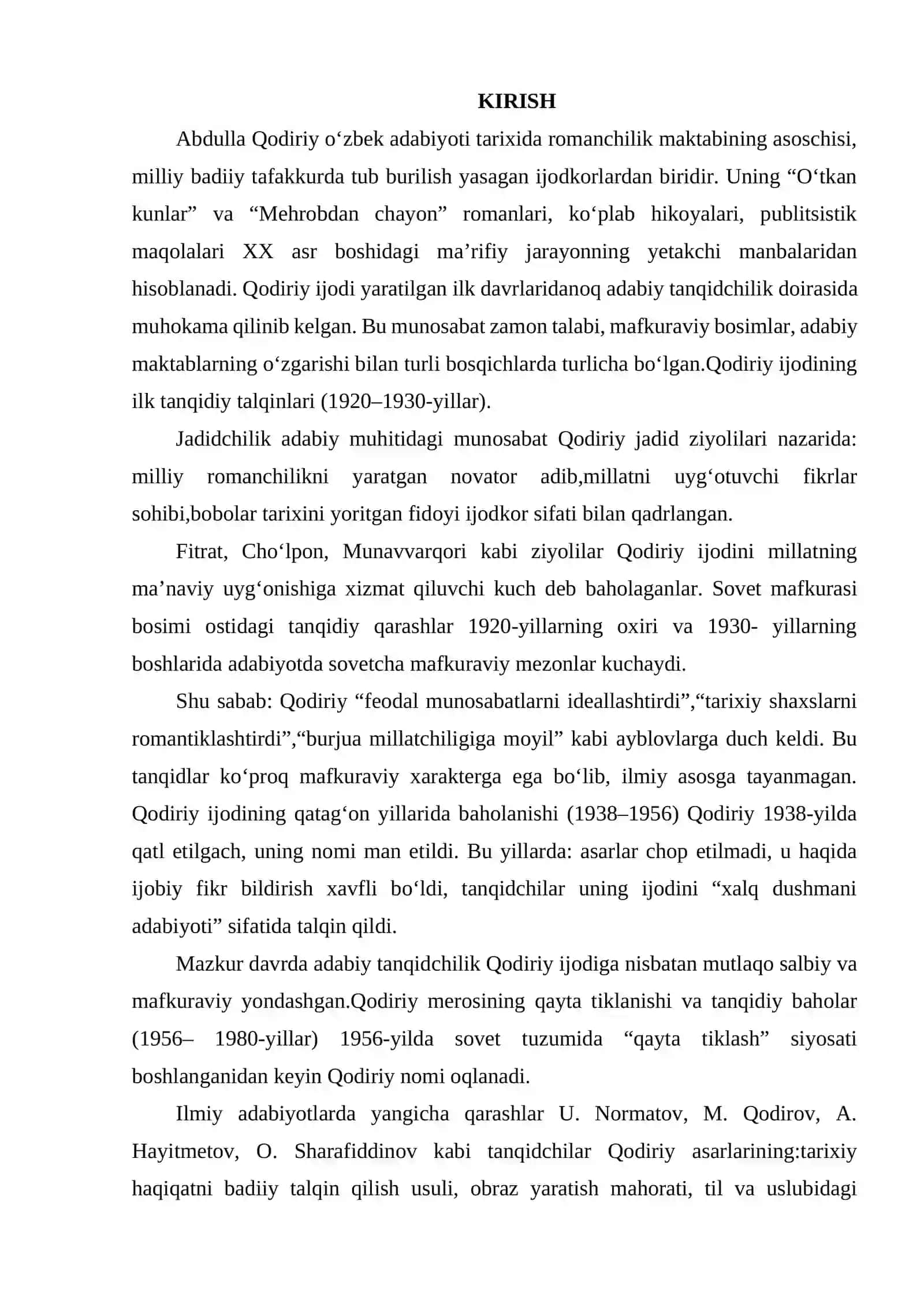 ABDULLA QODIRIY IJODIGA ADABIY TANQIDCHILIKNING MUNOSABATI. 2