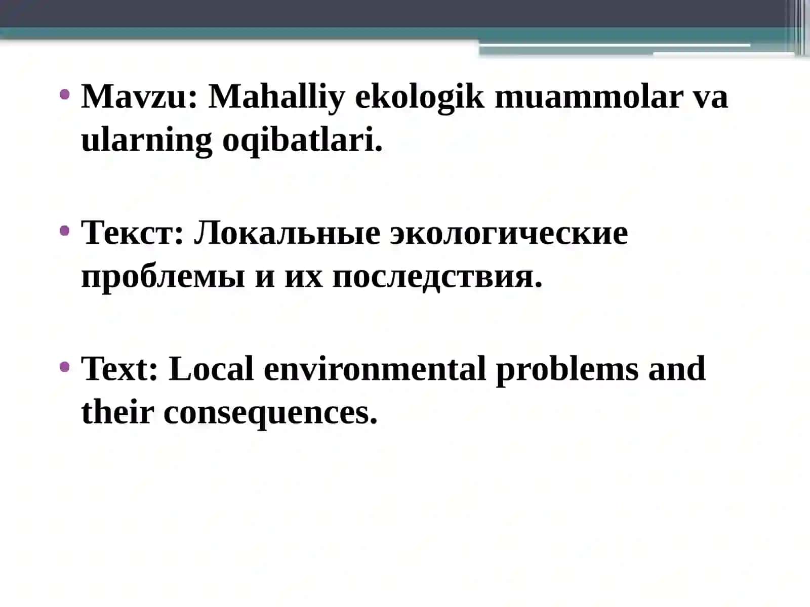 Mahalliy ekologik muammolar va ularning oqibatlari 2