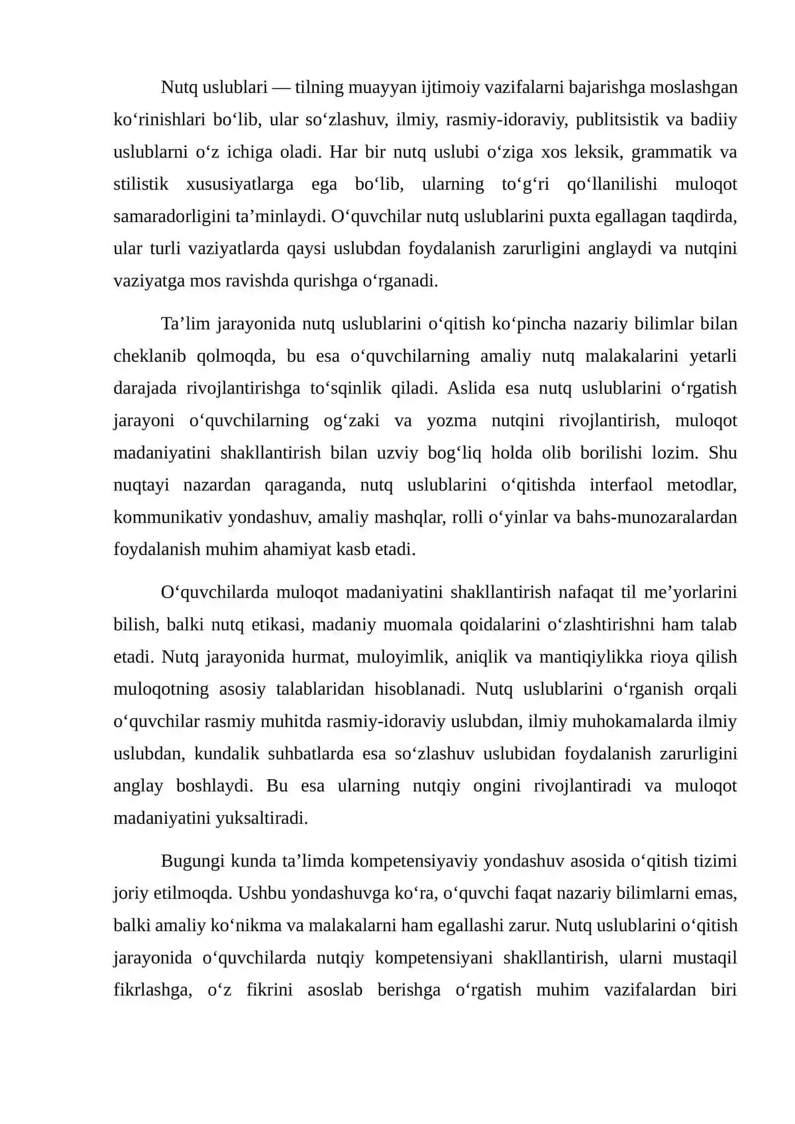 Nutq uslublarini o'qitish orqali o'quvchilarda muloqot madaniyatini shakllantirish metodikasi 2