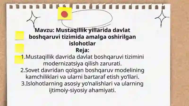 Mustaqillik yillarida davlat boshqaruvi tizimida amalga oshirilgan islohotlar 2