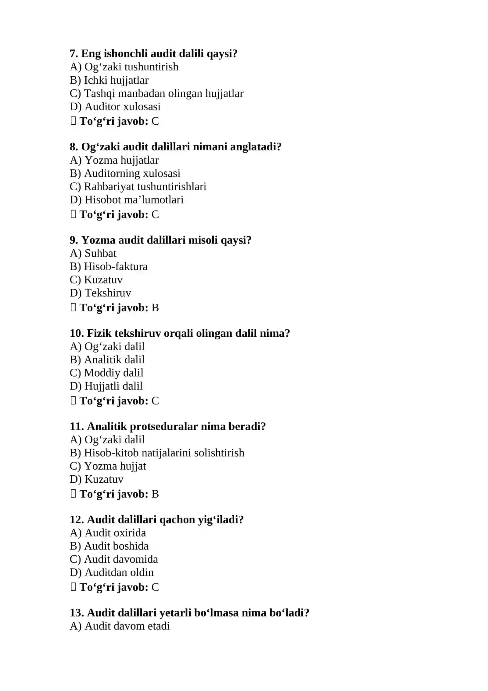 Audit dalillari va ularning turlari 2