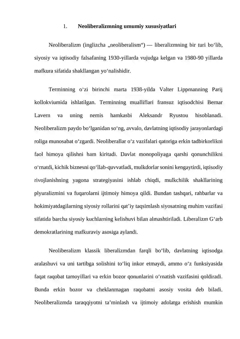 Neoliberalizmning mohiyati va ahamiyati 2