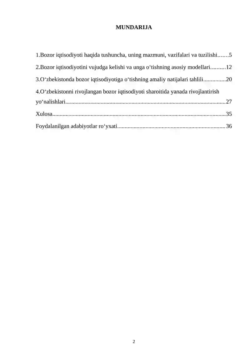 Bozor iqtisodiyotining mazmuni va uning rivojlanishi 2