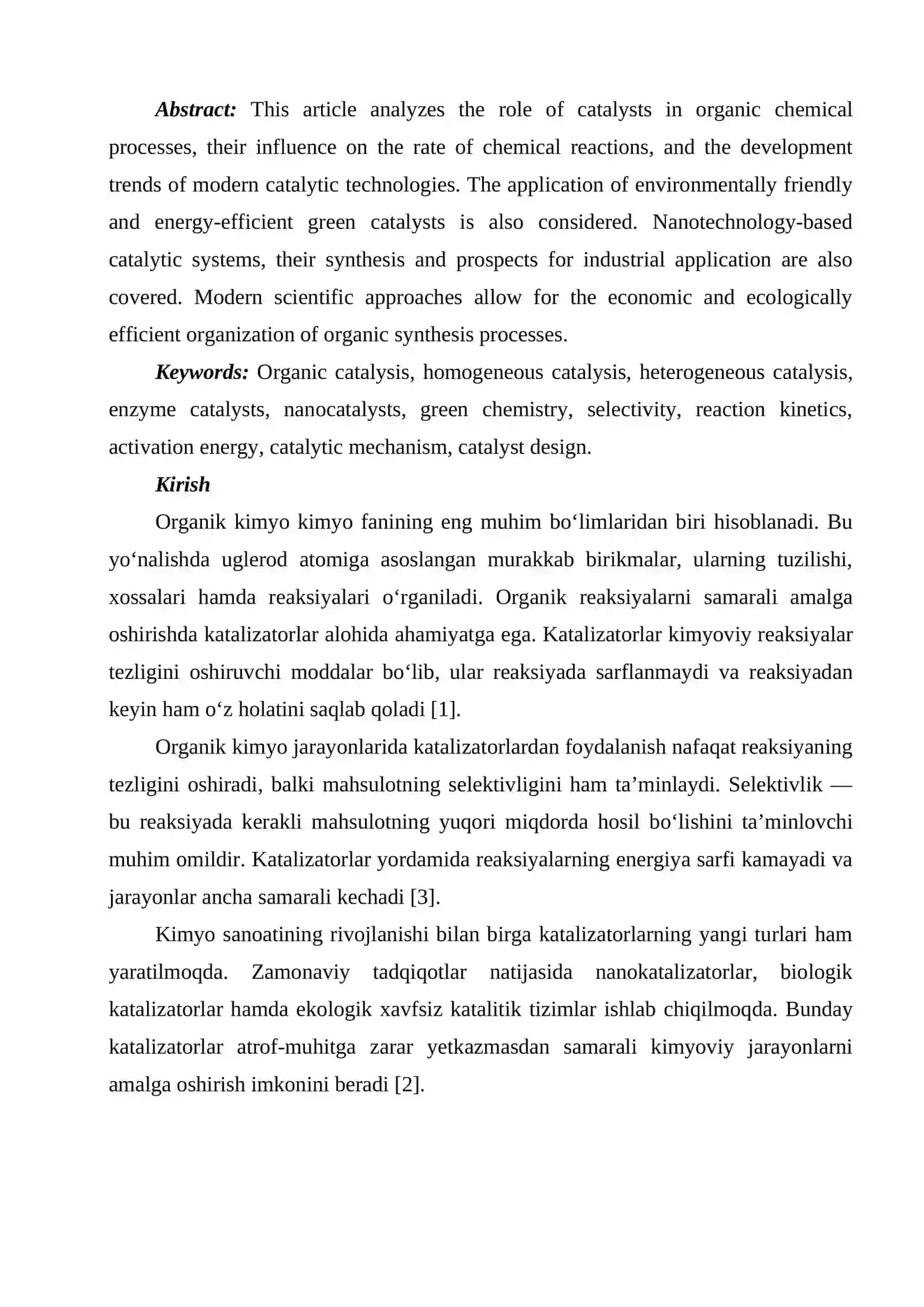 Organik kimyoda katalizatorlarning ahamiyati 2
