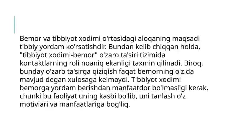 Bemor va shifokor o'rtasidagi munosabatlar 2