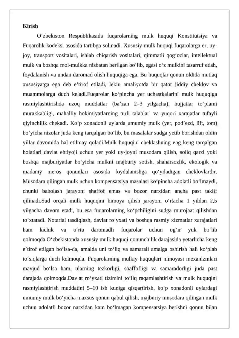 O‘zbekiston Respublikasida fuqarolarning mulk huquqi 2