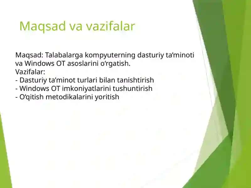 Kompyuterning dasturiy ta’minoti. Windows OTda ishlash metodikasi 2