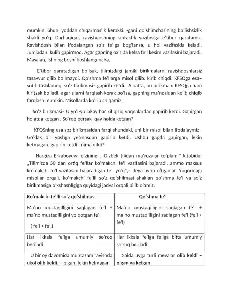 Ravishdosh va koʻmakchi feʼlli soʻz qoʻshilmasi farqi 2