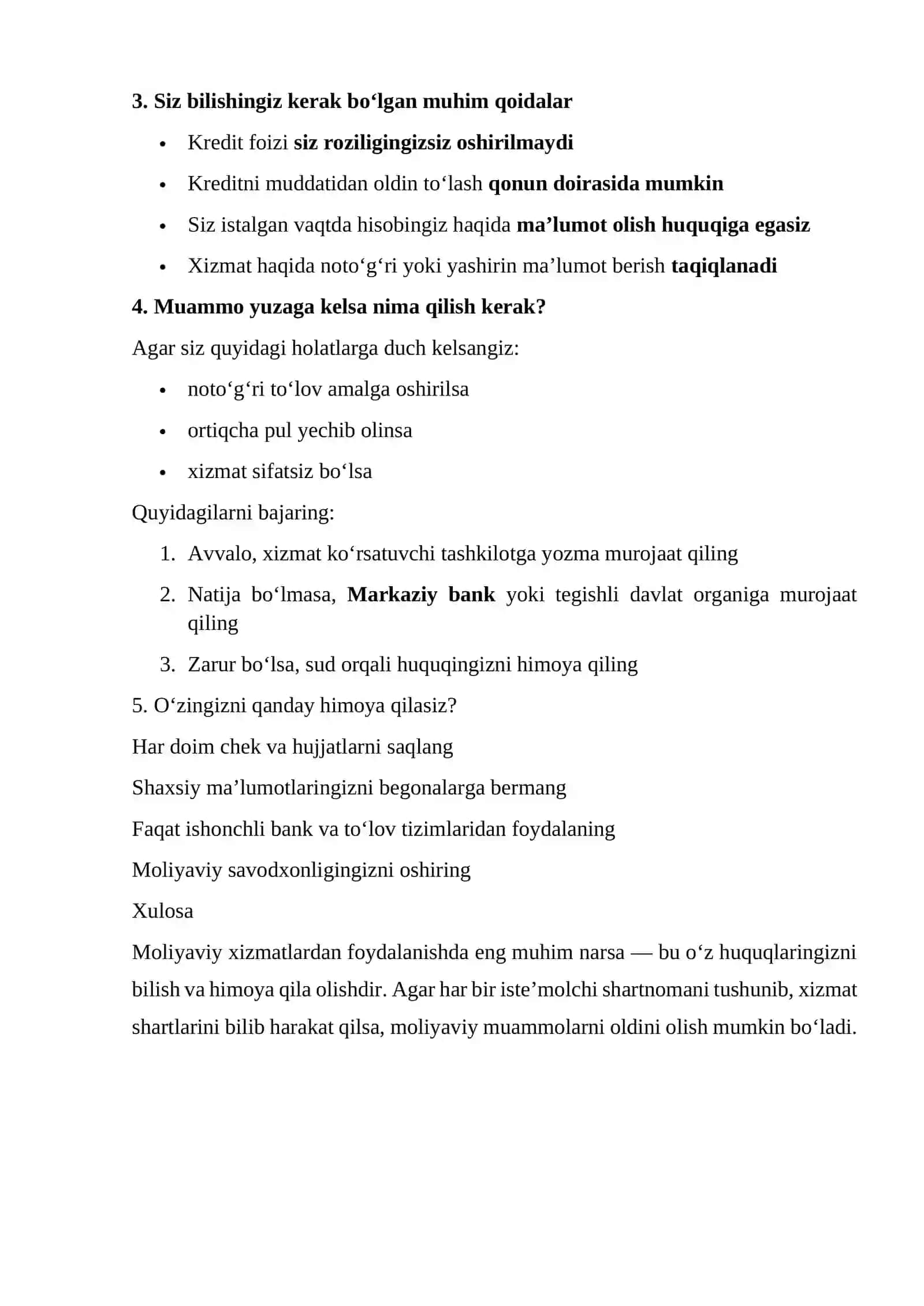 Moliyaviy xizmat foydalanuvchilarining huquq va majburiyatlari 2