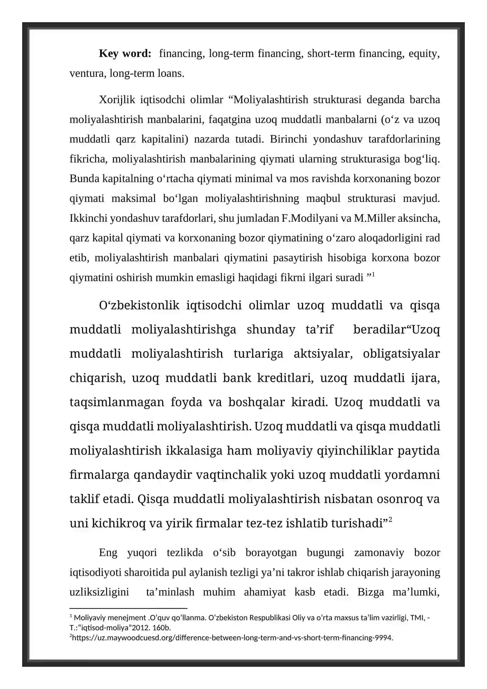 Uzoq muddatli moliyalashtirishning mohiyati va manbalari 2