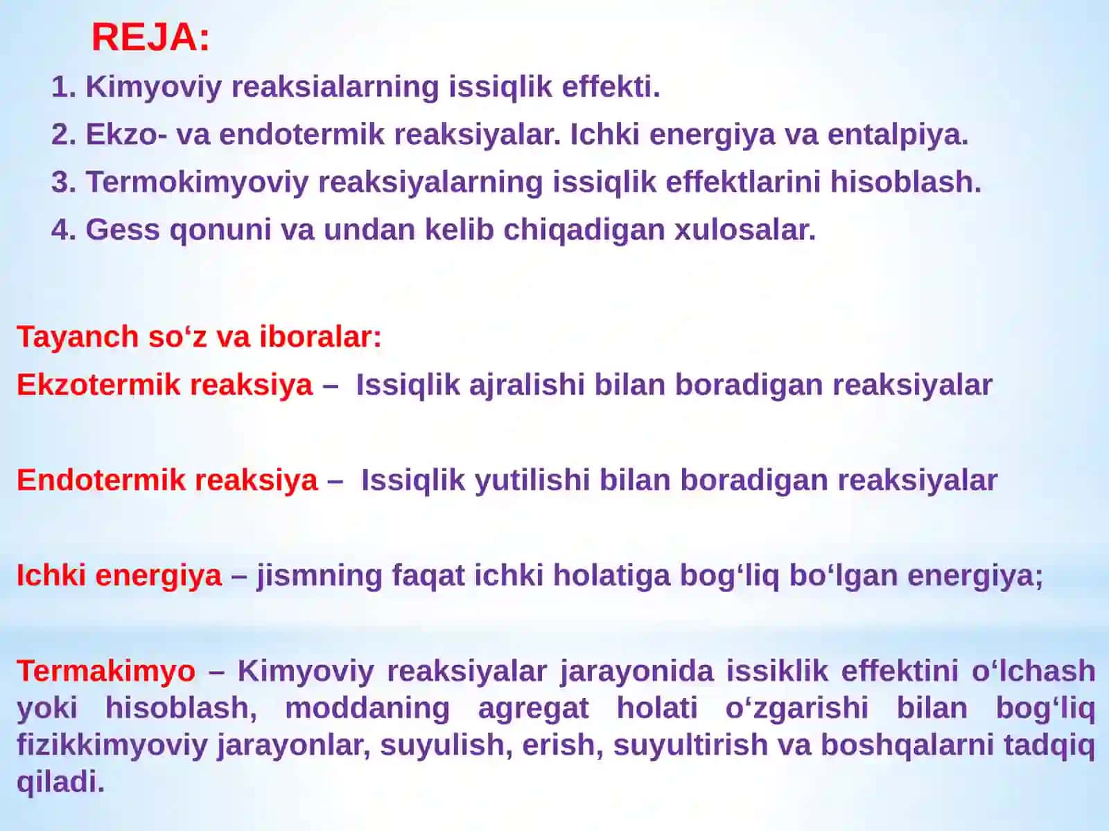 MA‘RUZA: TERMOKIMYOVIY JARAYONLAR 2