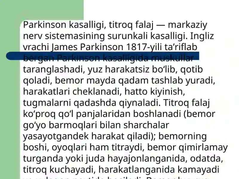 Parkinson kasalligini davolash 2