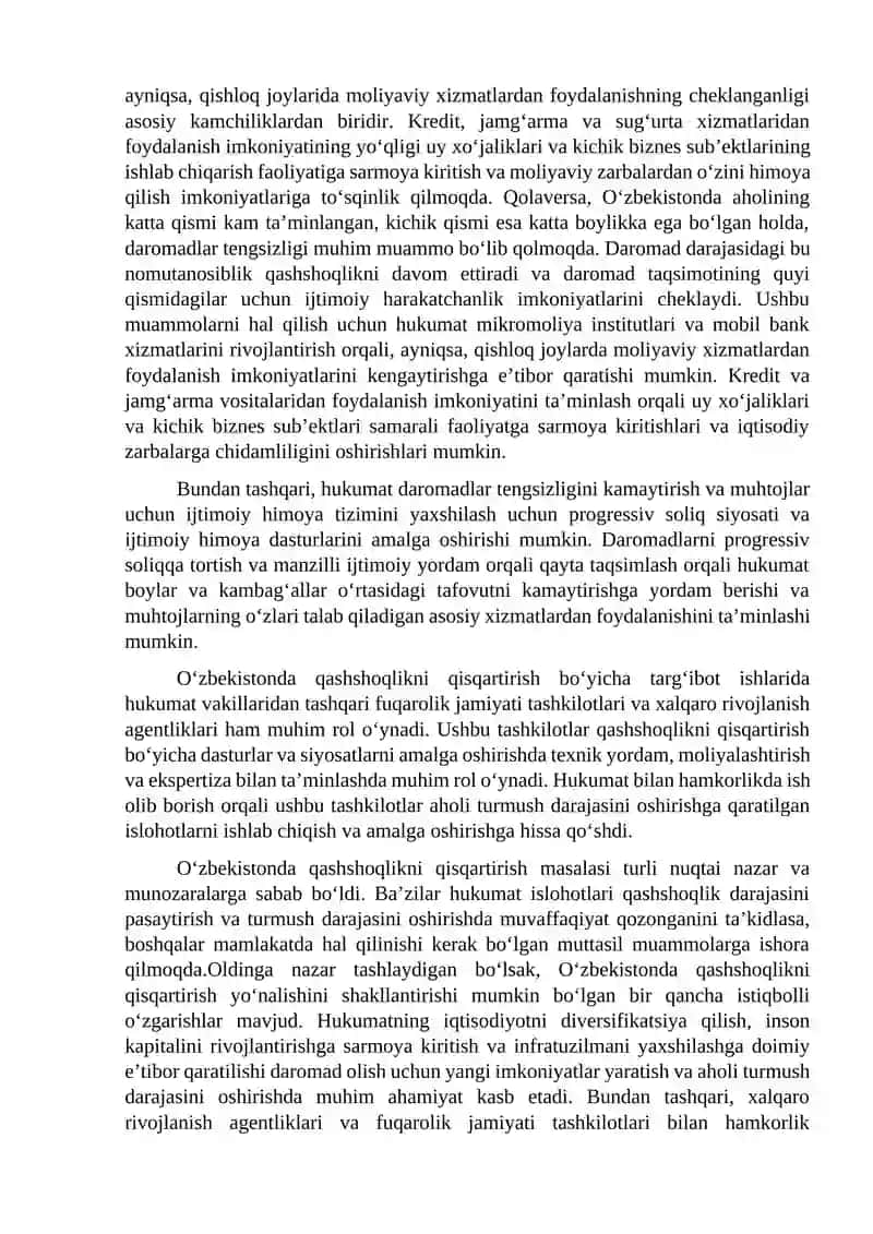 Qashshoqlikni kamaytirish chora tadbirlari 2